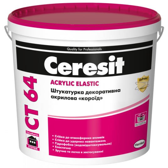 Штукатурка декоративна акрилова "короїд" 2мм Ceresit СТ 64 Acrylic Elastic 25кг